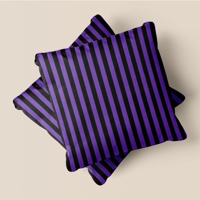 Zwarte en Paarse strepen Kussen (Black & Purple Stripes Throw Pillow)