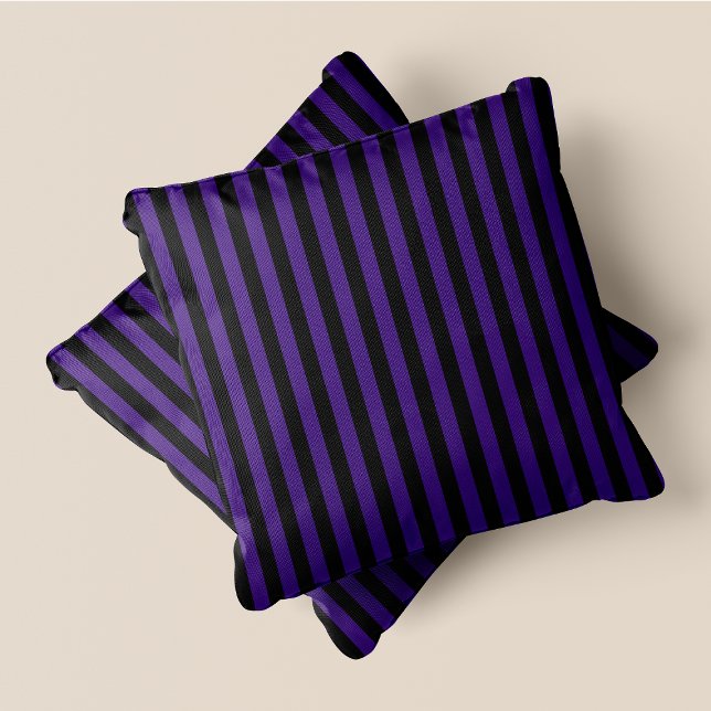 Zwarte en Paarse strepen Kussen (Black & Purple Stripes Throw Pillow)