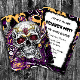 Zwarte en Paarse Suiker Schedel Halloween Briefkaart