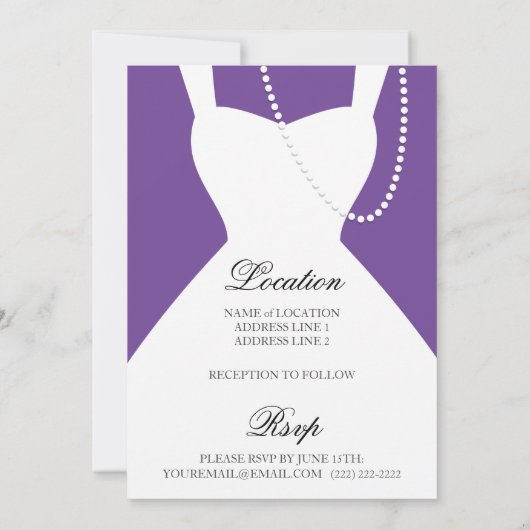 Zwarte en Paarse Tuxedo huwelijksuitnodigingen Kaart (Achterkant)