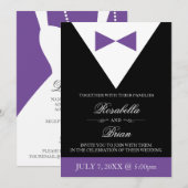 Zwarte en Paarse Tuxedo huwelijksuitnodigingen Kaart (Voorkant / Achterkant)