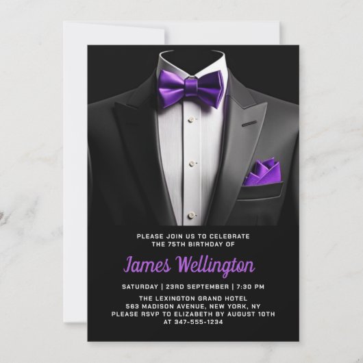 Zwarte en Paarse Tuxedo verjaardagsevenement Kaart (Voorkant)