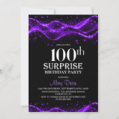 Zwarte en Paarse Verrassing 100ste Verjaardagsfees Kaart (Voorkant)