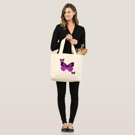 Zwarte en Paarse vlindertas Grote Tote Bag (Voorkant (model))