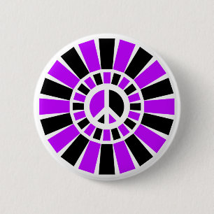 ZWARTE EN PAARSE VREDESTEKST RONDE BUTTON 5,7 CM