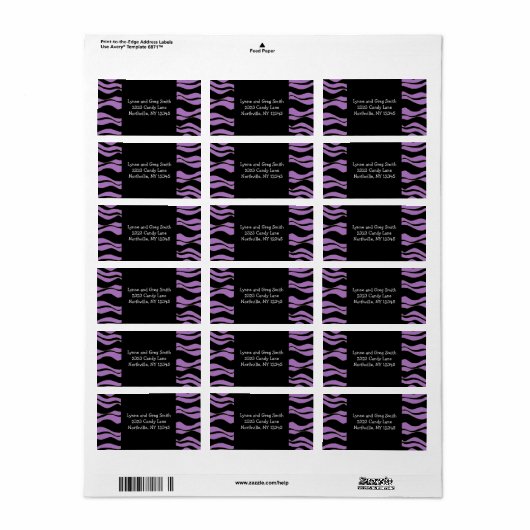 Zwarte en Paarse Zebra Pattern Etiket (Full Sheet)