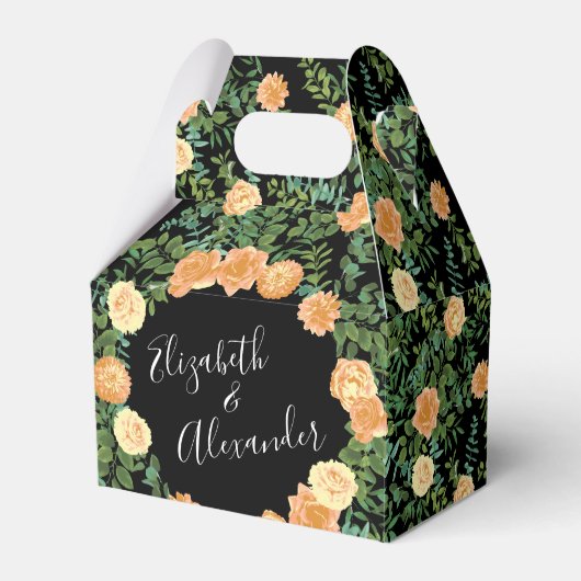 Zwarte en Peach Wedding Modern Floral Bedankdoosjes (Voorkant Zijde)