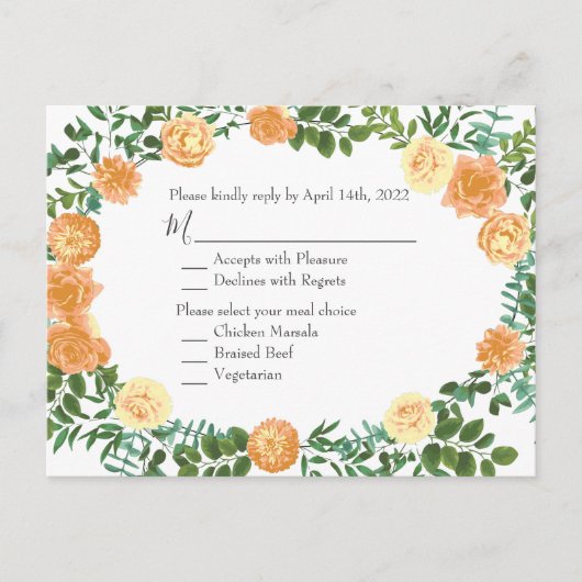 Zwarte en Peach Wedding Modern Floral Briefkaart (Voorkant)