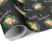 Zwarte en Peach Wedding Modern Floral Cadeaupapier (Rol Hoek)