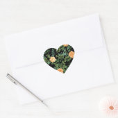 Zwarte en Peach Wedding Modern Floral Hart Sticker (Envelop)