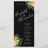 Zwarte en Peach Wedding Modern Floral Menu (Voorkant)