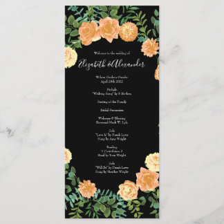 Zwarte en Peach Wedding Modern Floral Menu