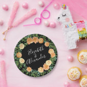 Zwarte en Peach Wedding Modern Floral Papieren Bordje (Feest)