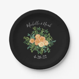 Zwarte en Peach Wedding Modern Floral Papieren Bordje