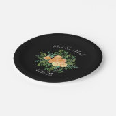 Zwarte en Peach Wedding Modern Floral Papieren Bordje (Gekanteld)
