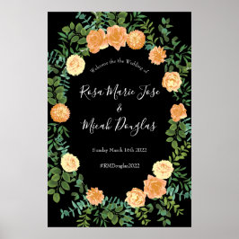 Zwarte en Peach Wedding Modern Floral Poster