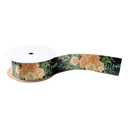 Zwarte en Peach Wedding Modern Floral Satijnen Lint (Spoel)