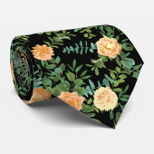 Zwarte en Peach Wedding Modern Floral Stropdas (Opgerold)