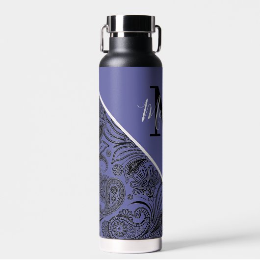 Zwarte en peri paisley waterfles (Voorkant)