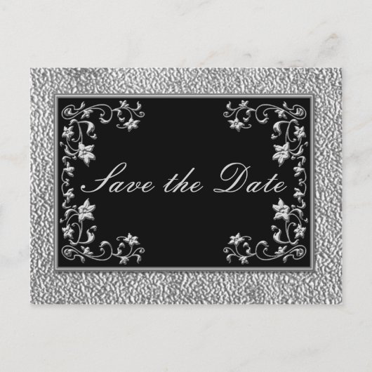 Zwarte en Pewter Floral sparen het Briefkaart van (Voorkant)