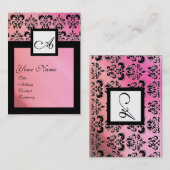 ZWARTE EN PINK SILK DAMASKSQUARE MONOGRAM VISITEKAARTJE (Voorkant / Achterkant)