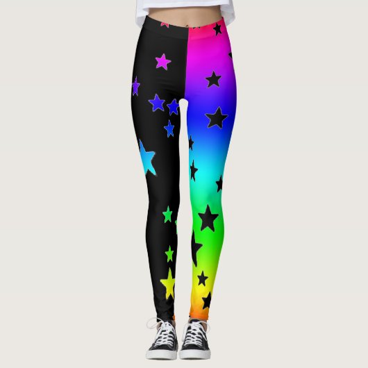 Zwarte en regenboog ster leggings (Voorkant)