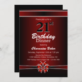 Zwarte en Rode 21e verjaardag Dinner Party Kaart (Voorkant / Achterkant)