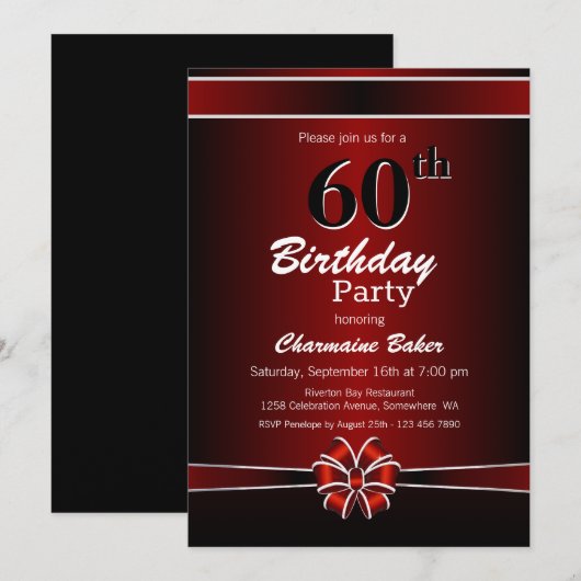 Zwarte en Rode 60e verjaardag Kaart (Voorkant / Achterkant)
