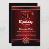Zwarte en Rode 80e verjaardag Dinner Party Kaart (Voorkant / Achterkant)