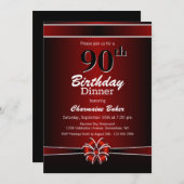 Zwarte en Rode 90e verjaardag Dinner Party Kaart (Voorkant / Achterkant)