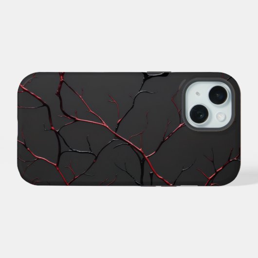 Zwarte en rode aderen iPhone 15 case (Achterkant horizontaal)