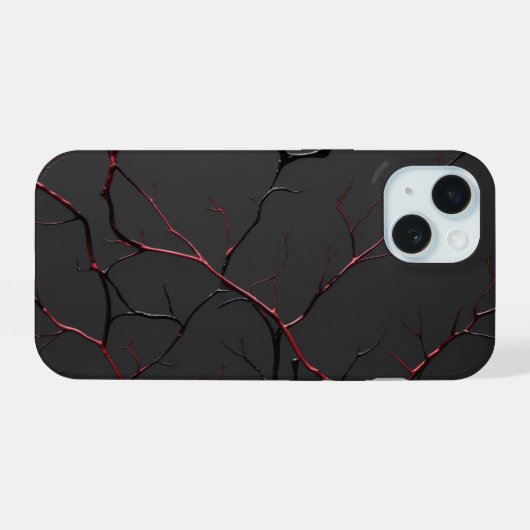Zwarte en rode aderen iPhone 15 case (Achterkant horizontaal)