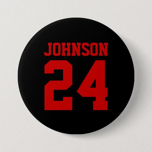 Zwarte en Rode Atleet Naam Jersey Nummer Ronde Button 7,6 Cm (Voorkant)