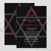 Zwarte en Rode Bar Mitzvah Uitnodiging (Voorkant / Achterkant)