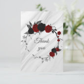 zwarte en rode bloemen botanische marmer bedankkaart (Staand voorkant)