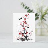 Zwarte en rode bloemen briefkaart (Staand voorkant)