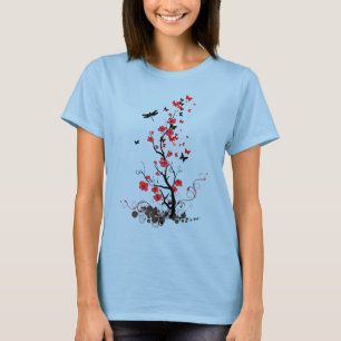 Zwarte en rode bloemen t-shirt