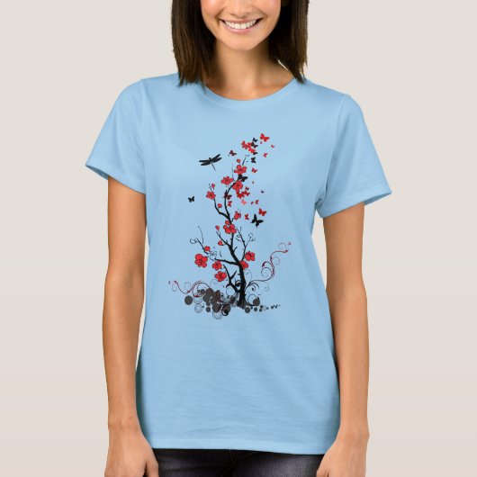 Zwarte en rode bloemen t-shirt (Voorkant)