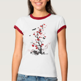Zwarte en rode bloemen t-shirt