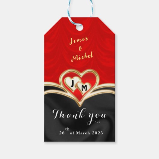 Zwarte en Rode bruiloft Cadeaulabel (Voorkant)