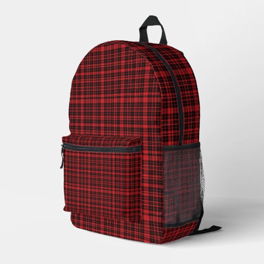 Zwarte en rode Buffalo Plaid Tartan Bedrukte Rugzak (Achterkant Hoek Rechts)