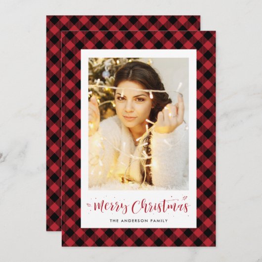 Zwarte en rode buffels met kerstkaarten feestdagenkaart (Voorkant / Achterkant)