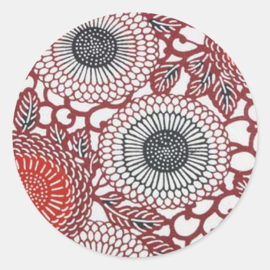 Zwarte en rode chrysanthema's ronde sticker (Voorkant)