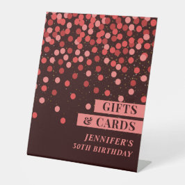 Zwarte en rode Confetti verjaardagscadeaus en Kaar Reclamebord Met Voetstuk