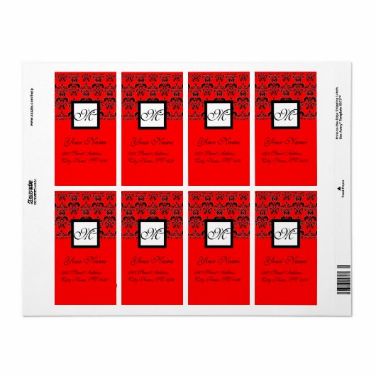 ZWARTE EN RODE DAMASKMONOGRAM, ETIKET (Full Sheet)