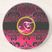 ZWARTE EN RODE DAMASKPINK RUBY-Monogram Zandsteen Onderzetter (Voorkant)