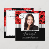 Zwarte en rode damast zoet zestien kaart (Voorkant / Achterkant)