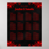 Zwarte en Rode Floral 12 Wedding Table Seating Cha Poster (Voorkant)