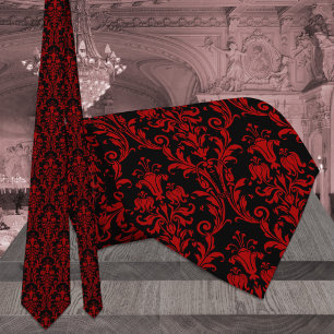 Zwarte en rode Floral Damask Wedding Stropdas