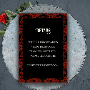 Zwarte en rode Floral gothic Dark Elegant Wedding Informatiekaartje